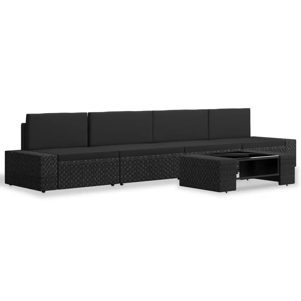 5 Piece Garden Lounge Set Poly Rattan Black 3054582