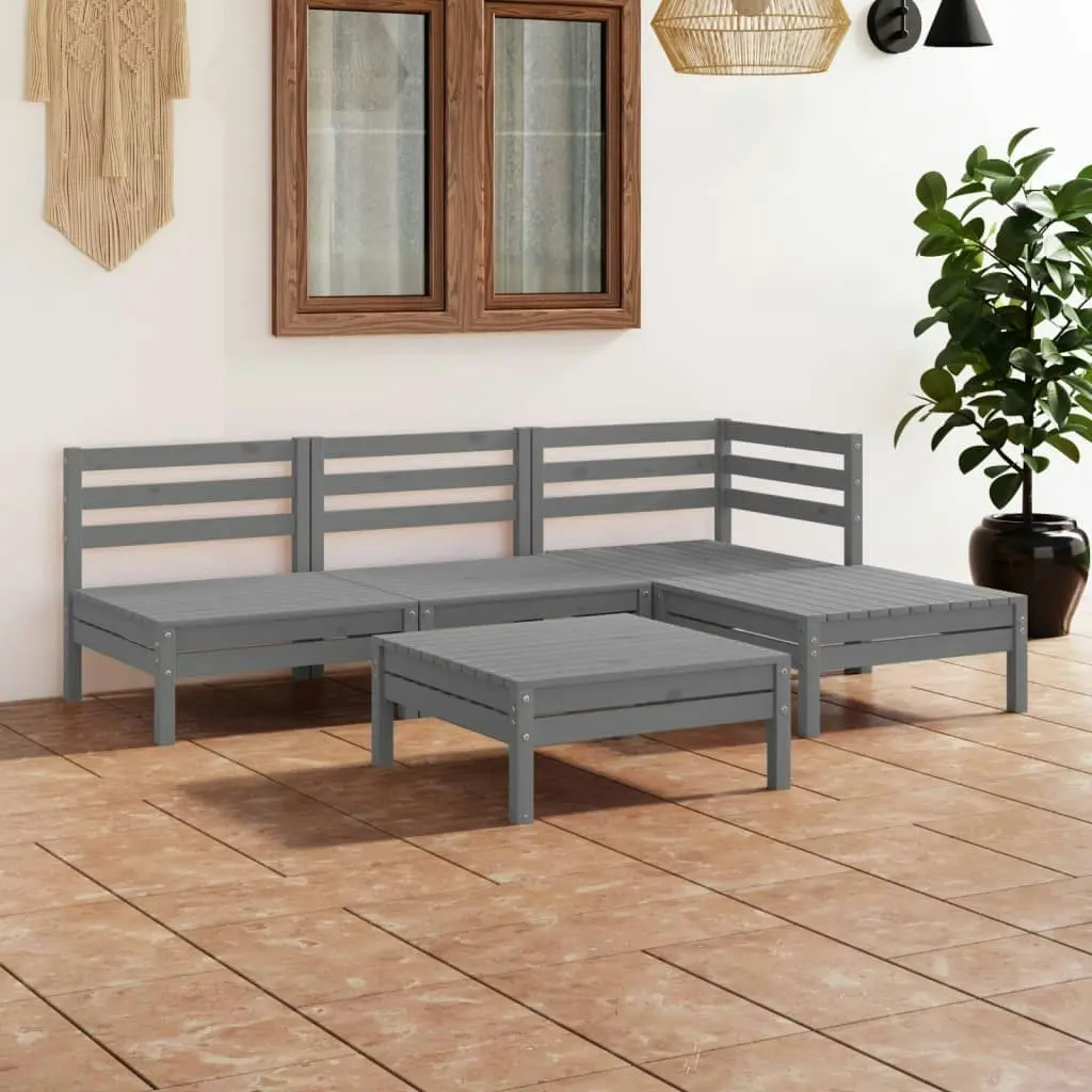 5 Piece Garden Lounge Set Solid Pinewood Grey 3082634