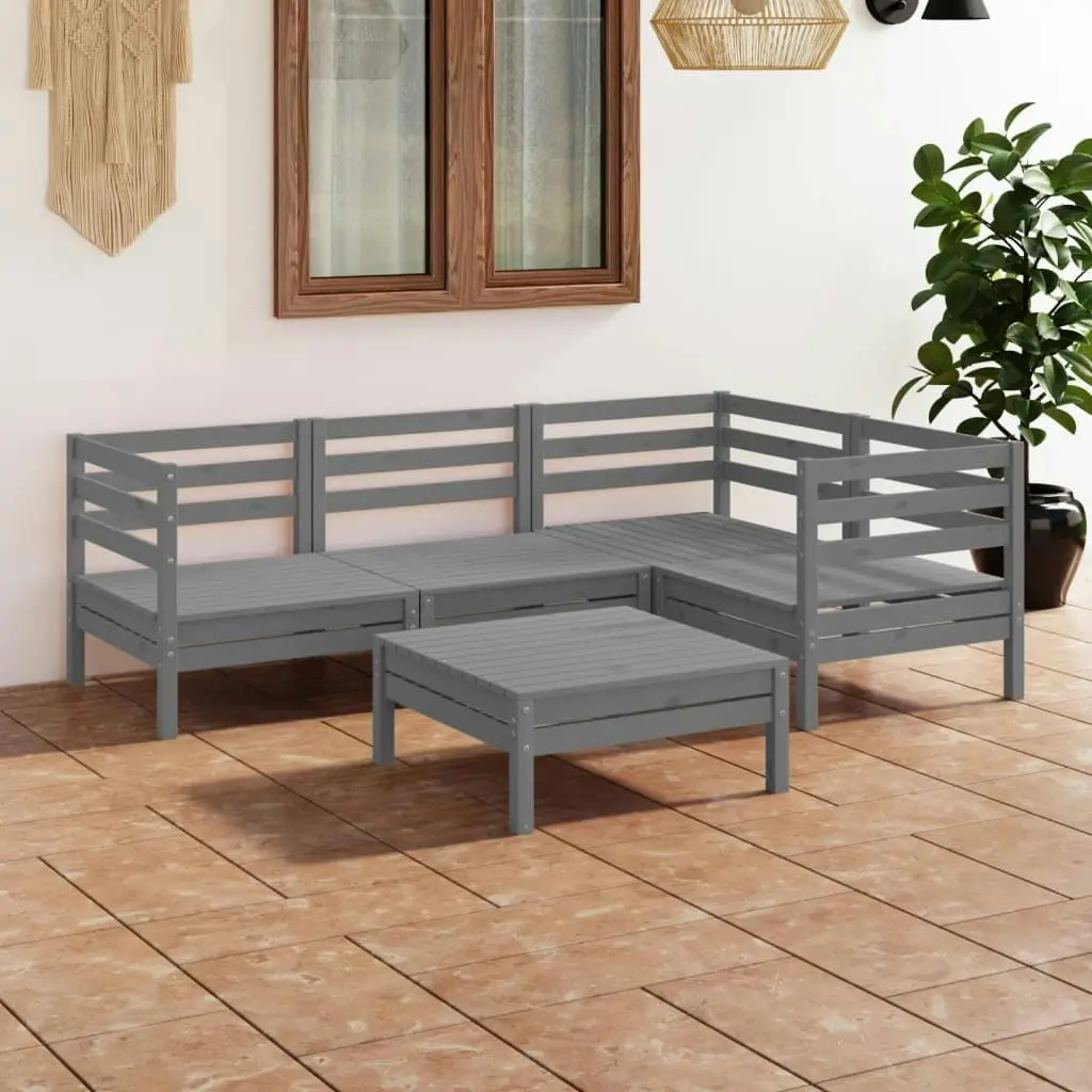 5 Piece Garden Lounge Set Solid Pinewood Grey 3082694