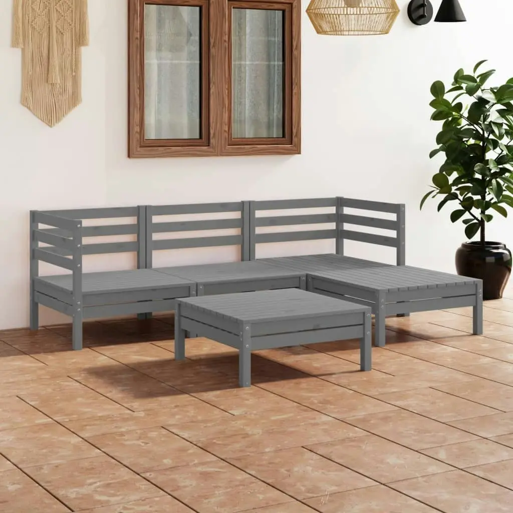 5 Piece Garden Lounge Set Solid Pinewood Grey 3082674