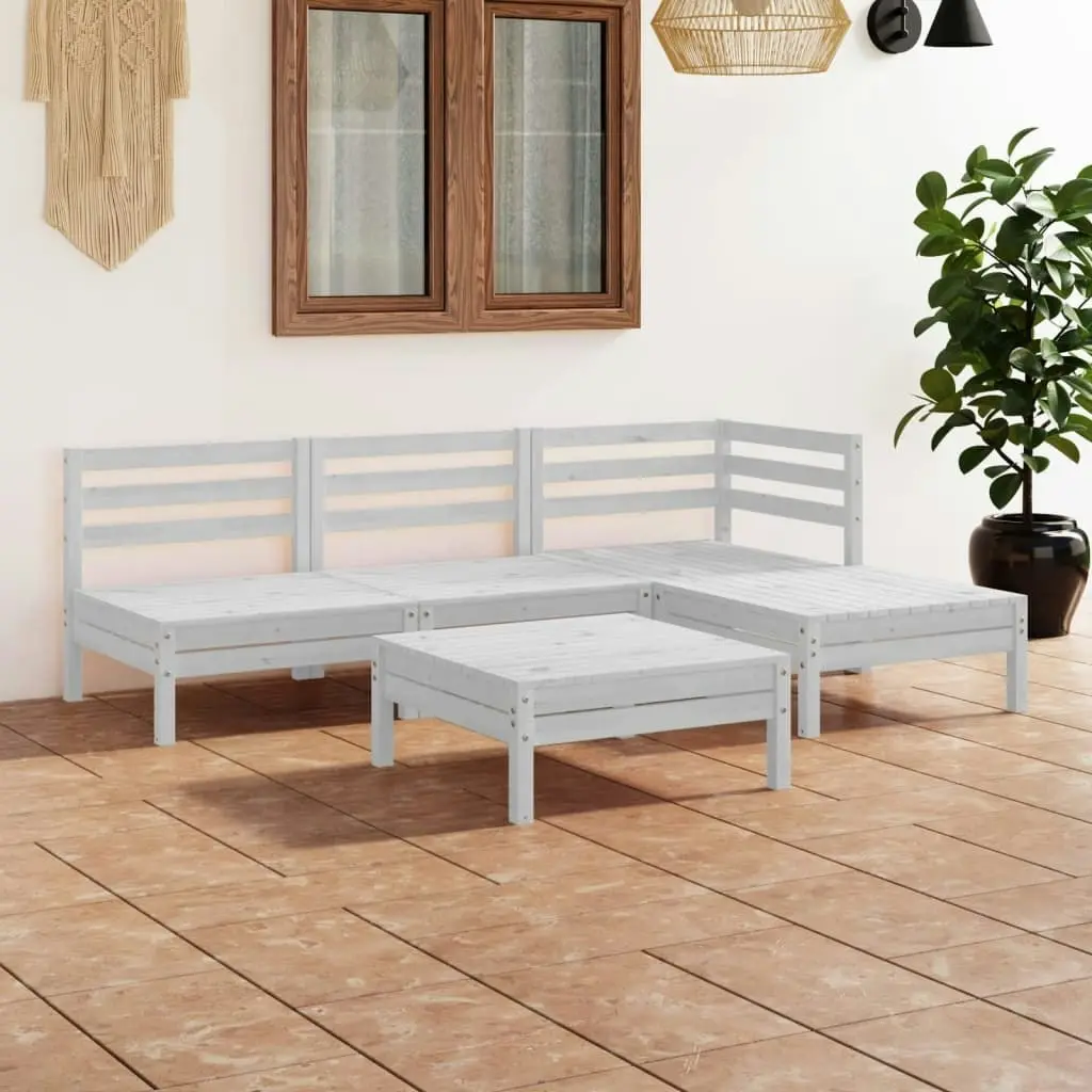 5 Piece Garden Lounge Set Solid Pinewood White 3082633