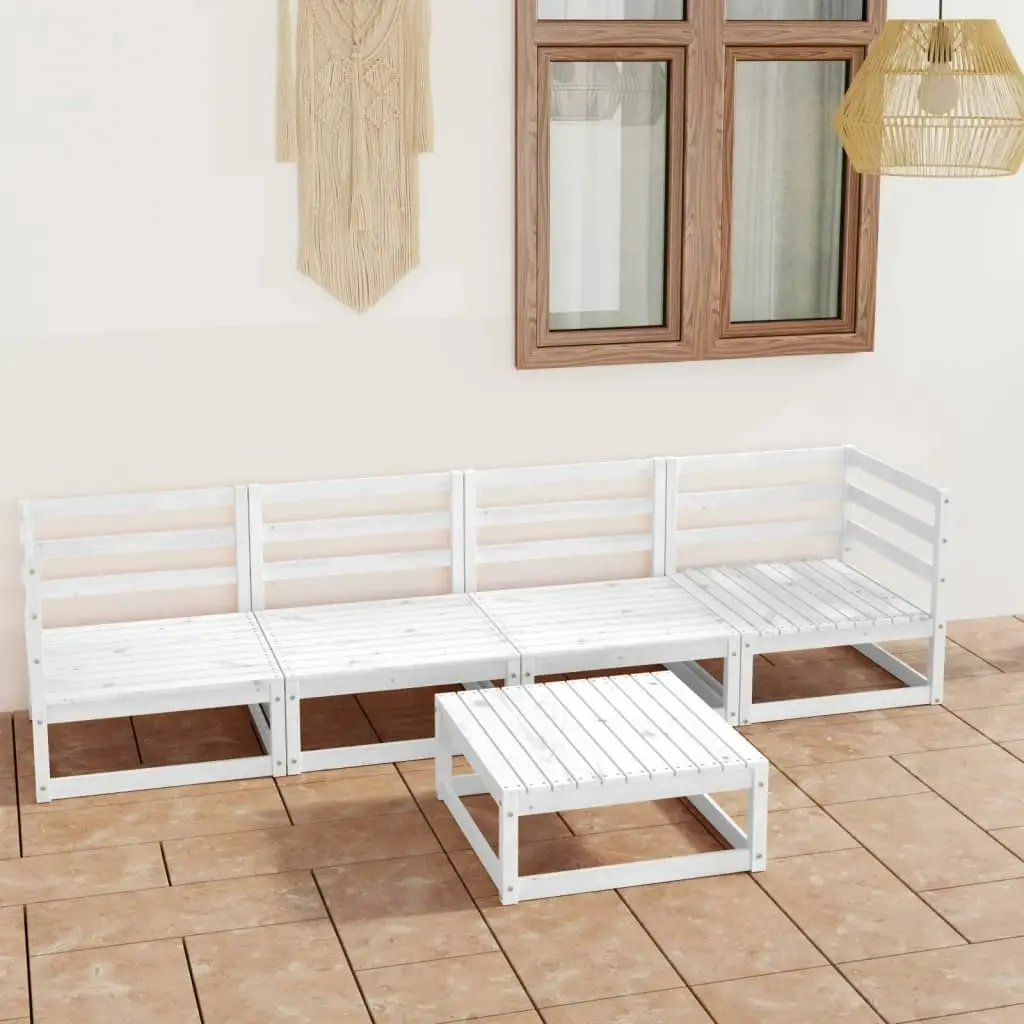 5 Piece Garden Lounge Set White Solid Pinewood 3075365