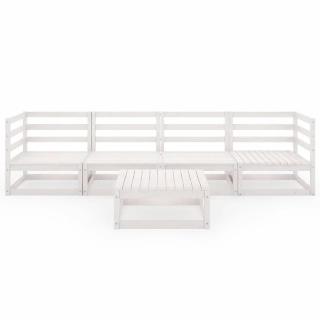 5 Piece Garden Lounge Set White Solid Pinewood 3075365