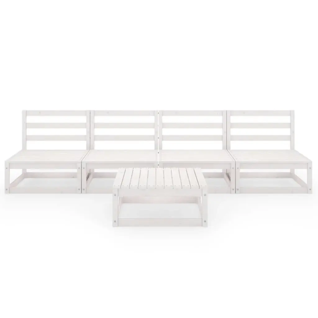 5 Piece Garden Lounge Set White Solid Pinewood 3075345