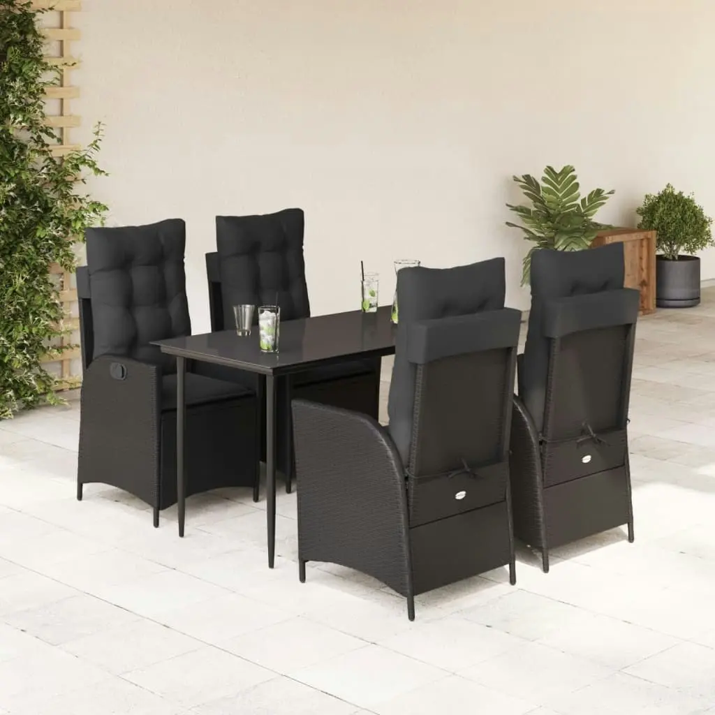 5 Piece Garden Dining Set with Cushions Black Poly Rattan 3213177