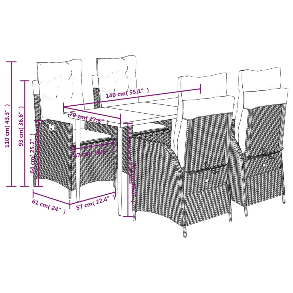 5 Piece Garden Dining Set with Cushions Black Poly Rattan 3213177