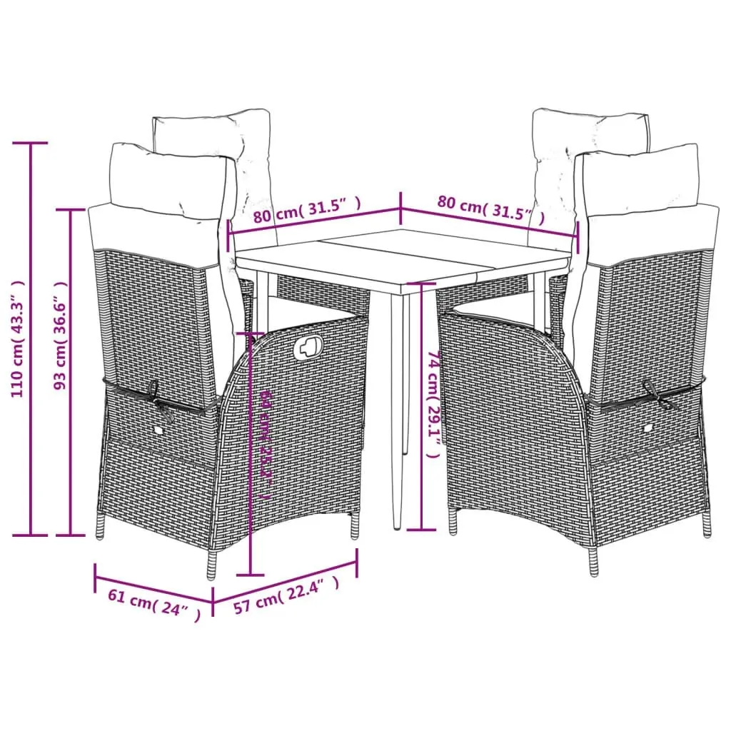 5 Piece Garden Dining Set with Cushions Black Poly Rattan 3213176