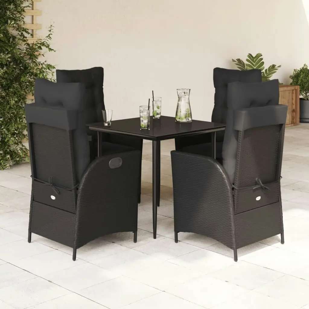 5 Piece Garden Dining Set with Cushions Black Poly Rattan 3213176