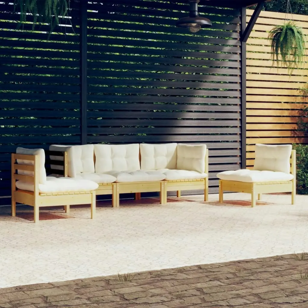 5 Piece Garden Lounge Set with Cream Cushions Solid Pinewood 3096184