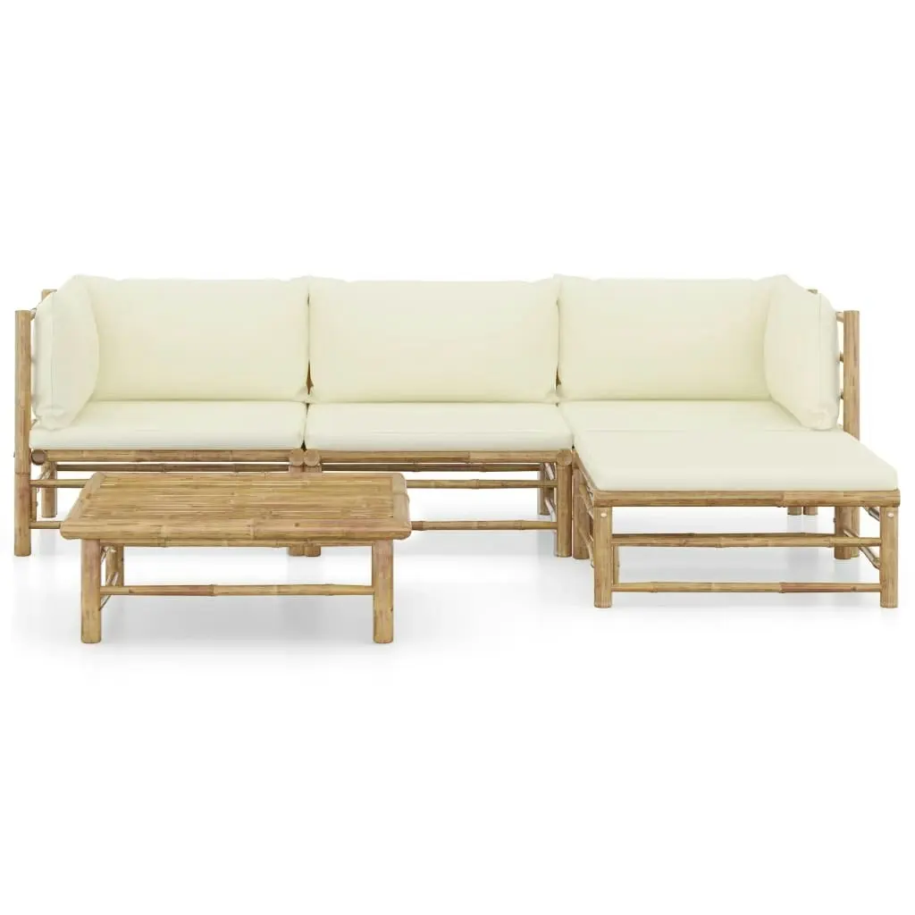 5 Piece Garden Lounge Set with Cream White Cushions Bamboo 3058193