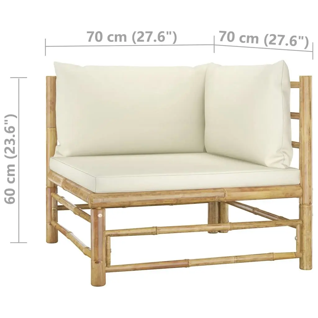 5 Piece Garden Lounge Set with Cream White Cushions Bamboo 3058193