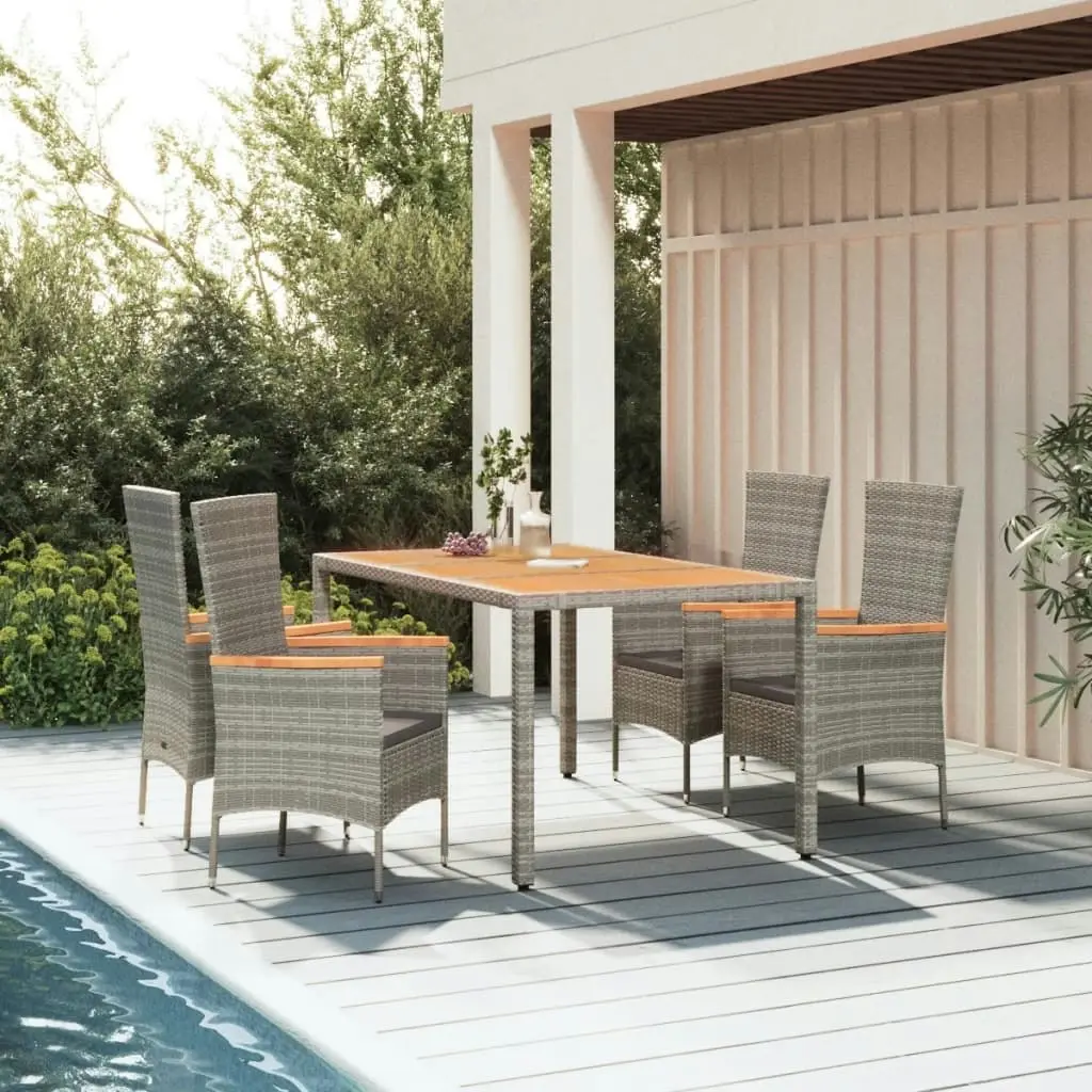 5 Piece Garden Dining Set with Cushions Grey Poly Rattan 3157538