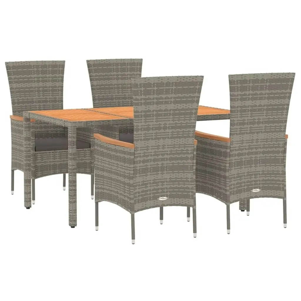 5 Piece Garden Dining Set with Cushions Grey Poly Rattan 3157538