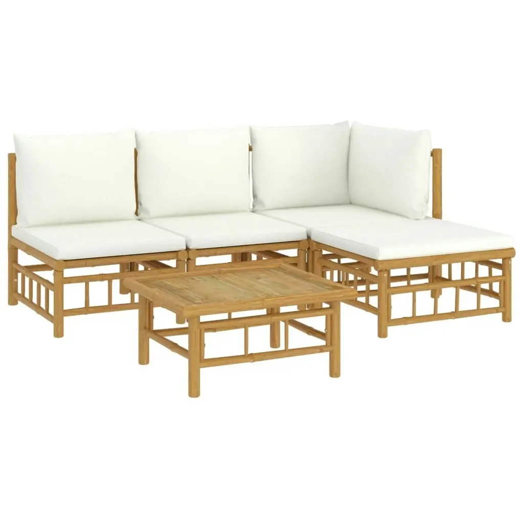 5 Piece Garden Lounge Set with Cream White Cushions  Bamboo 3155177