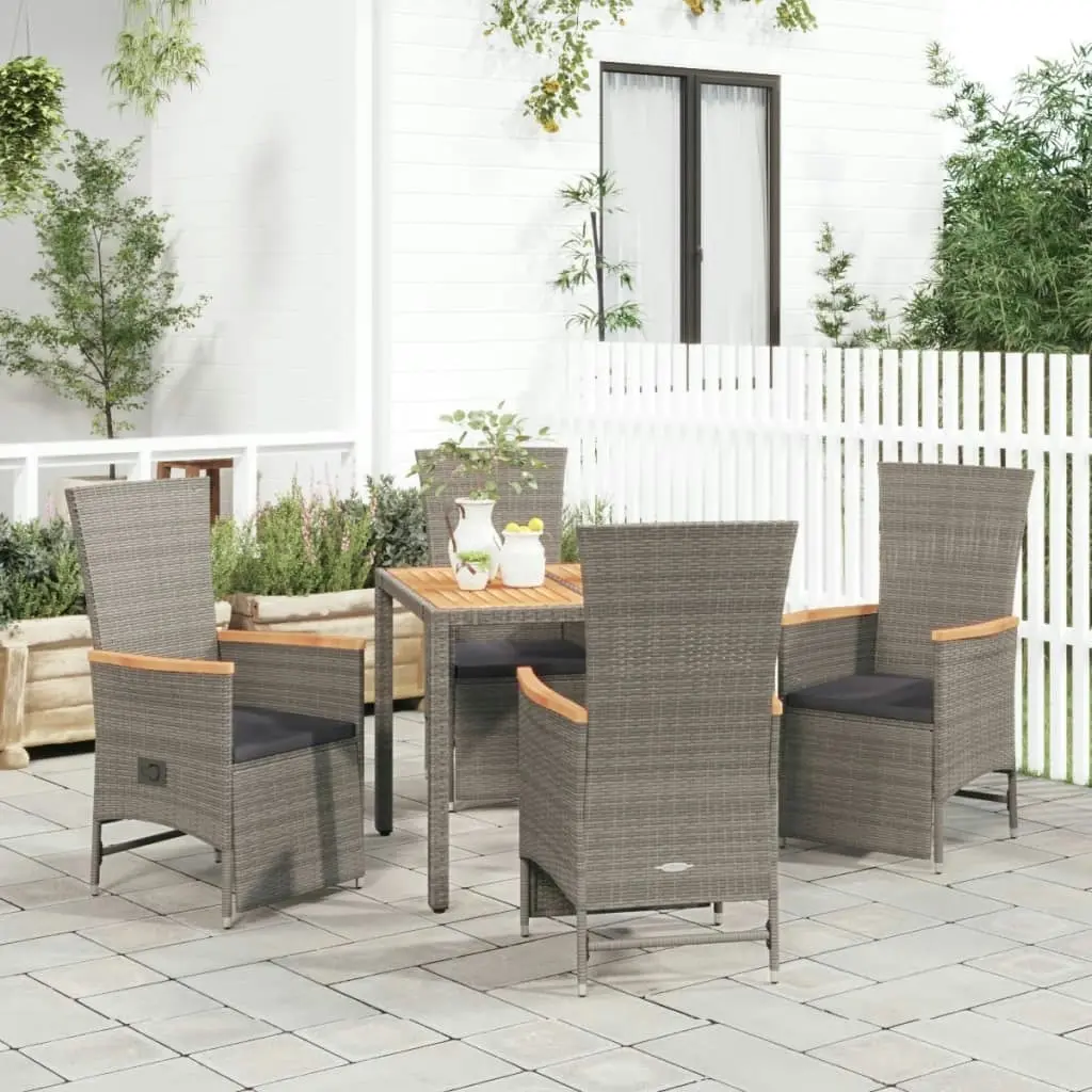 5 Piece Garden Dining Set with Cushions Grey Poly Rattan 3157556