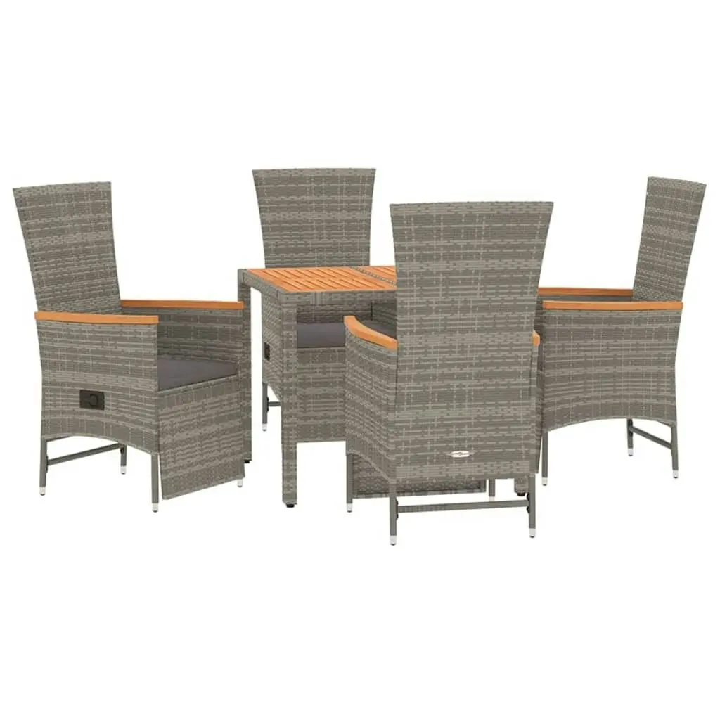 5 Piece Garden Dining Set with Cushions Grey Poly Rattan 3157556