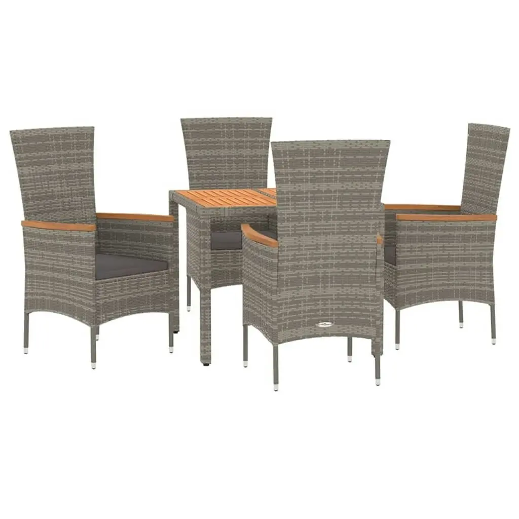 5 Piece Garden Dining Set with Cushions Grey Poly Rattan 3157535