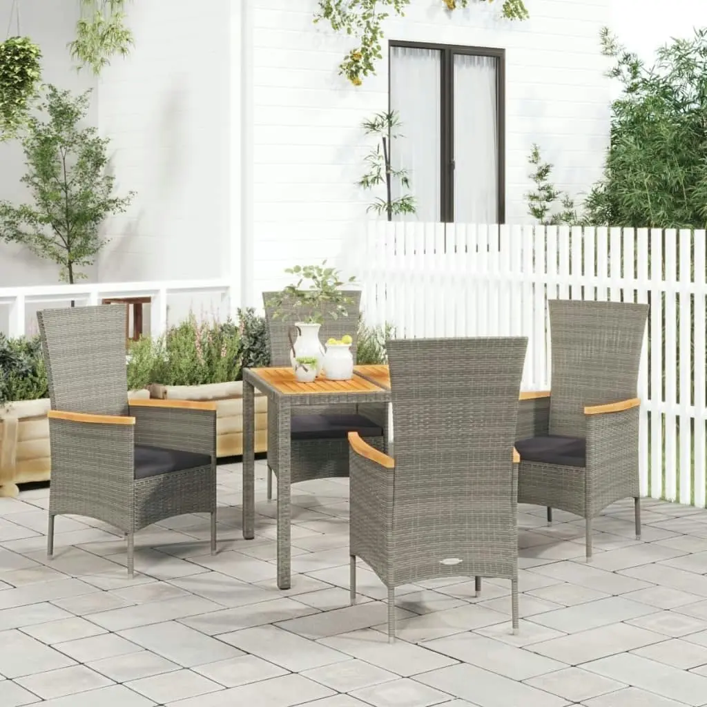 5 Piece Garden Dining Set with Cushions Grey Poly Rattan 3157535