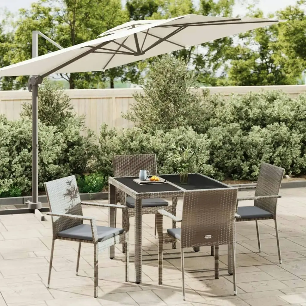 5 Piece Garden Dining Set with Cushions Grey Poly Rattan 3184982