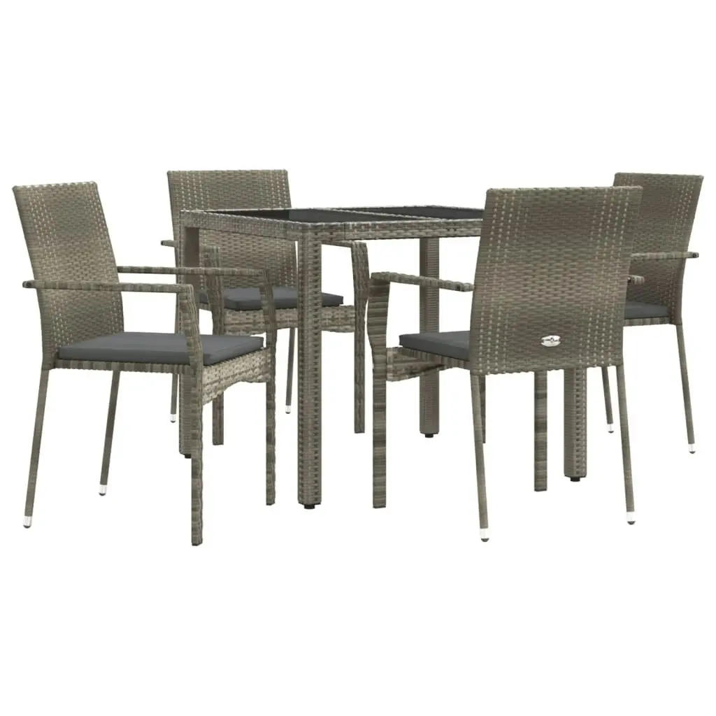 5 Piece Garden Dining Set with Cushions Grey Poly Rattan 3184982