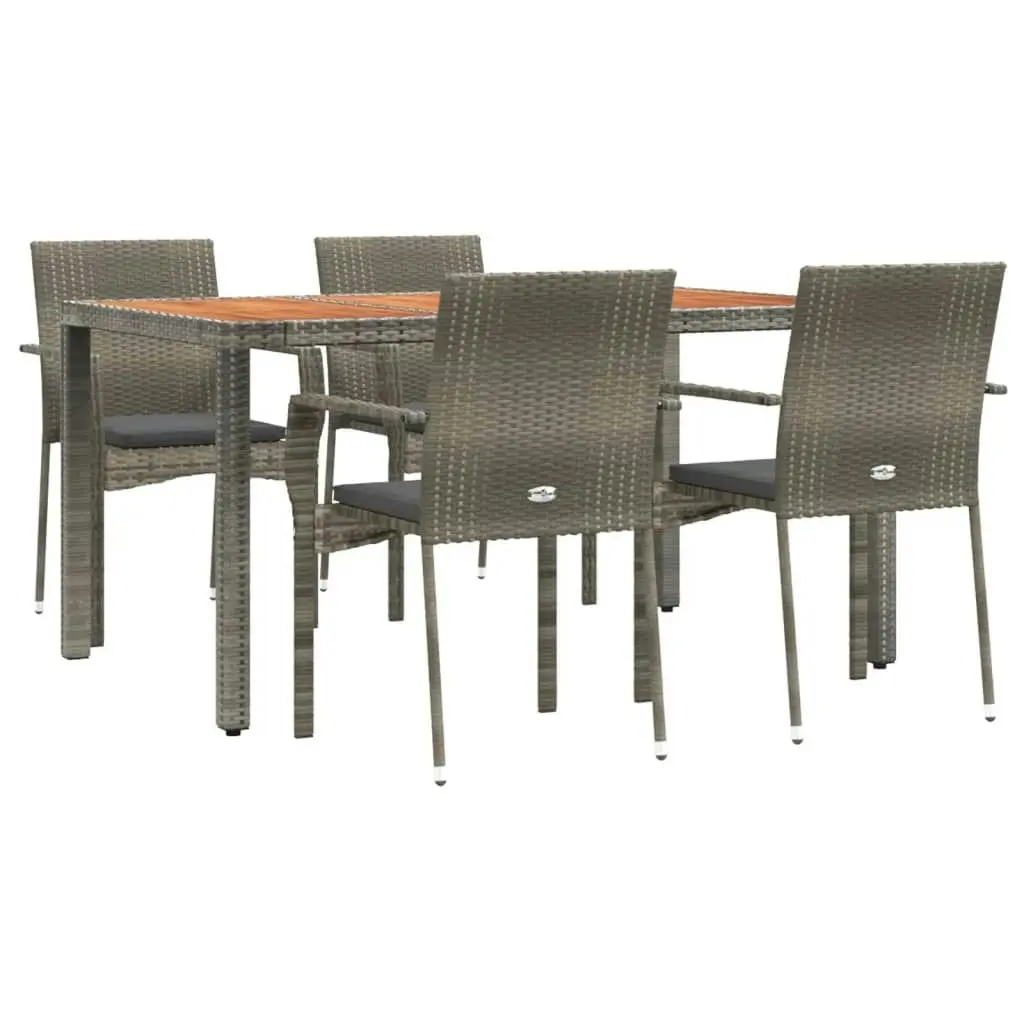 5 Piece Garden Dining Set with Cushions Grey Poly Rattan 3184995