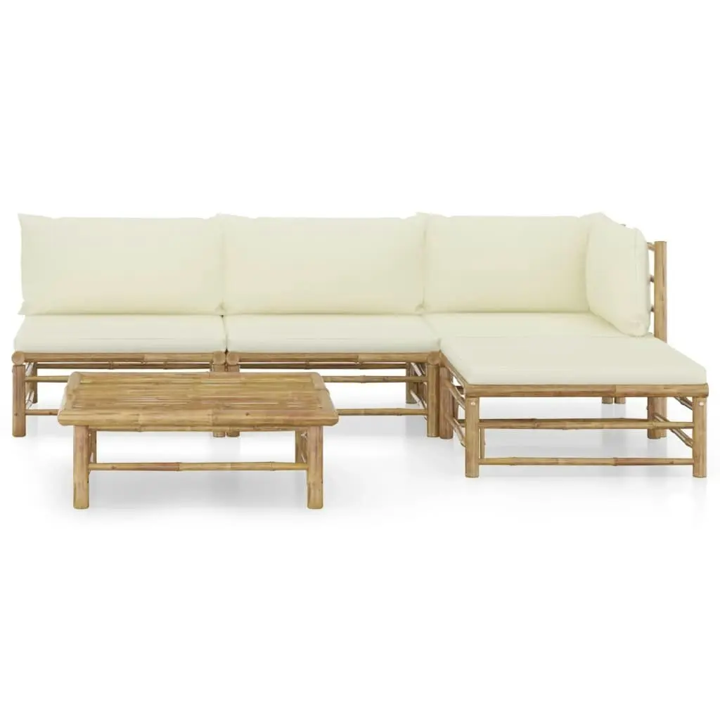 5 Piece Garden Lounge Set with Cream White Cushions Bamboo 3058191