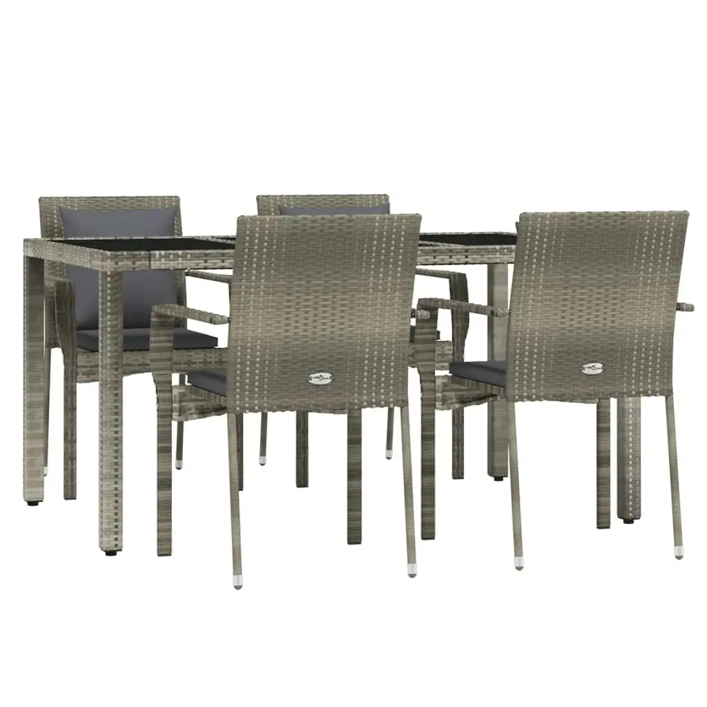 5 Piece Garden Dining Set with Cushions Grey Poly Rattan 3157959