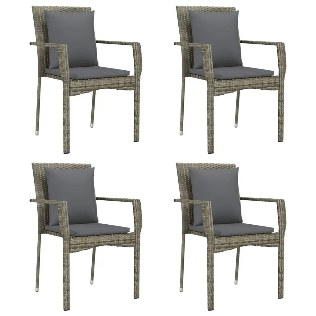 5 Piece Garden Dining Set with Cushions Grey Poly Rattan 3157959