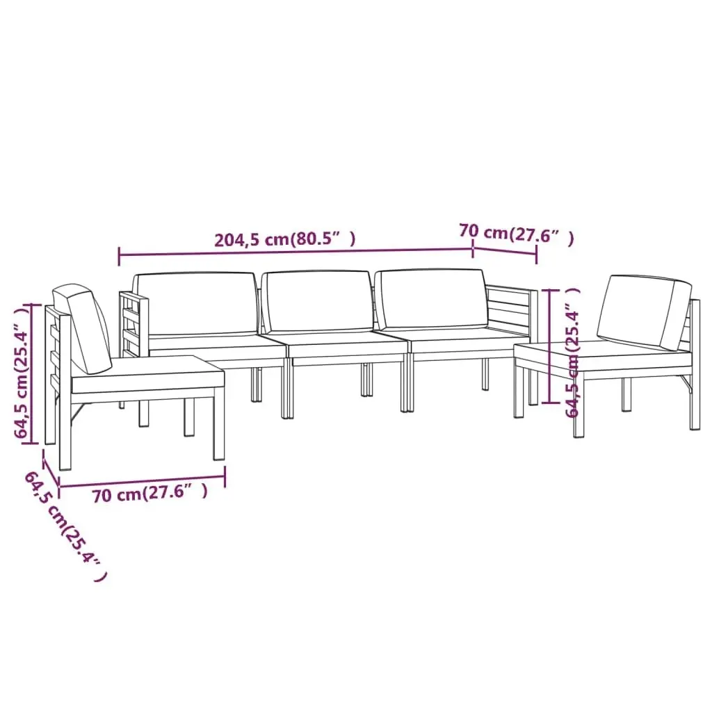 5 Piece Garden Lounge Set with Cushions Aluminium Anthracite 3107790