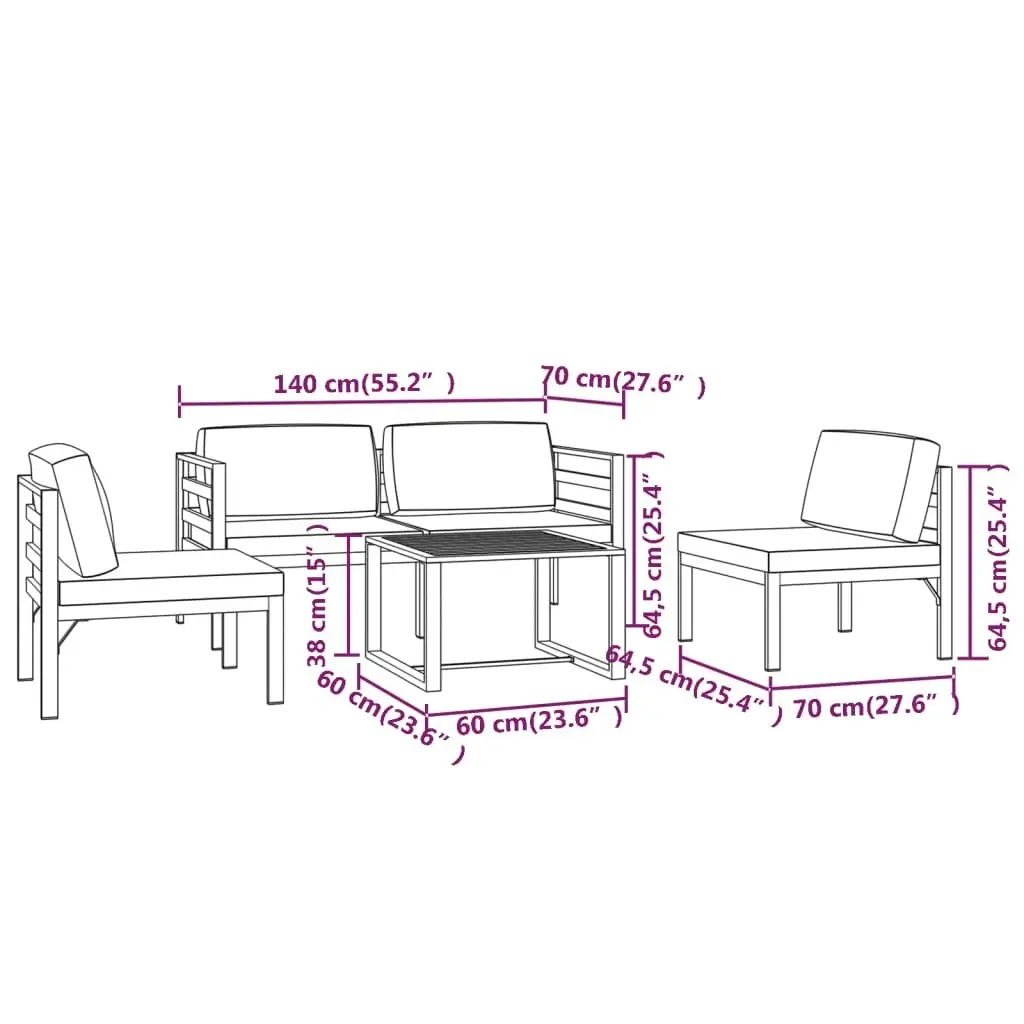 5 Piece Garden Lounge Set with Cushions Aluminium Anthracite 3107788