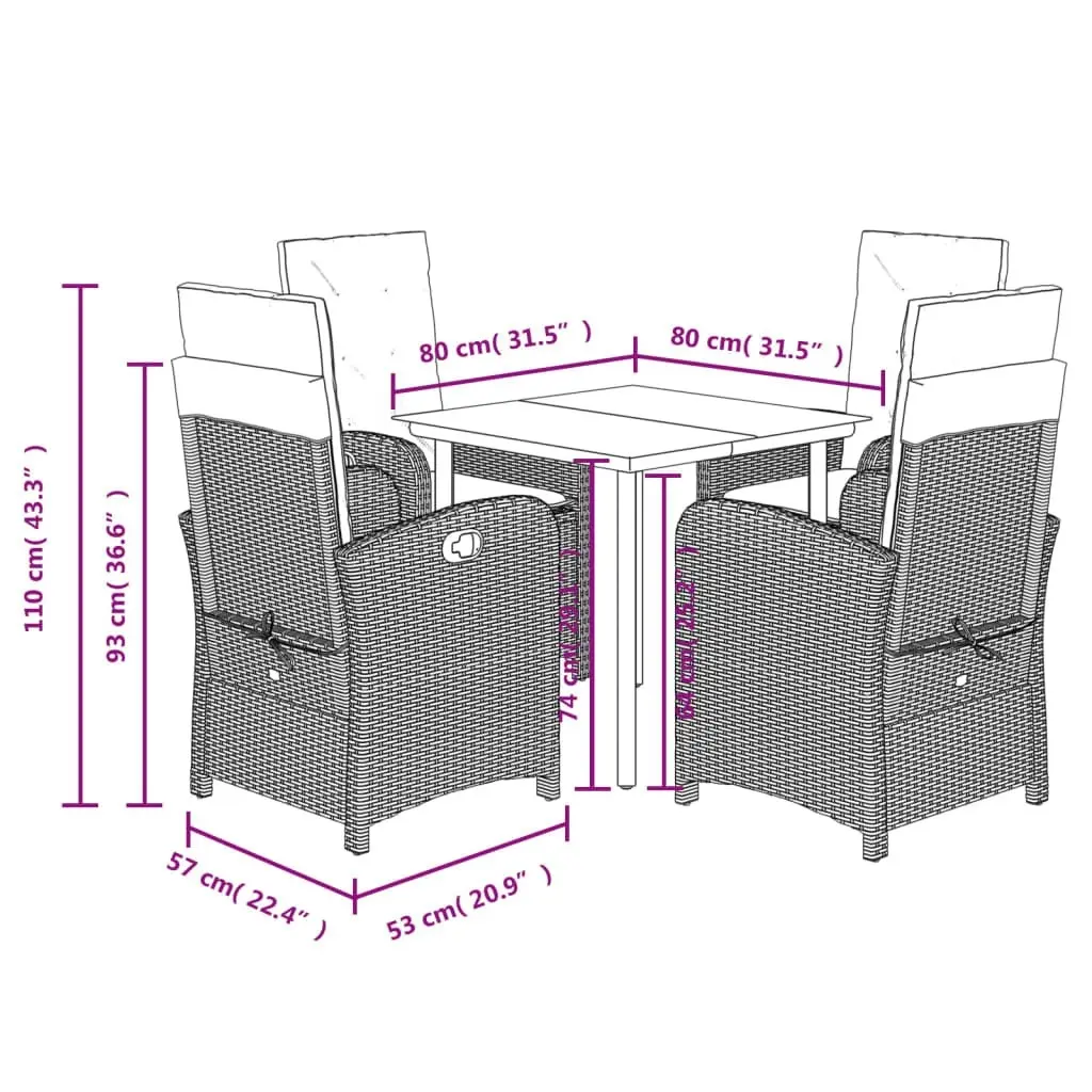 5 Piece Garden Dining Set with Cushions Grey Poly Rattan 3212362