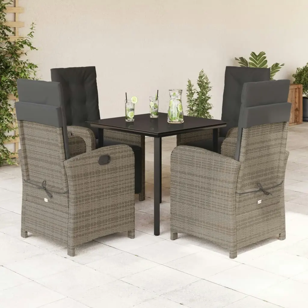 5 Piece Garden Dining Set with Cushions Grey Poly Rattan 3212362