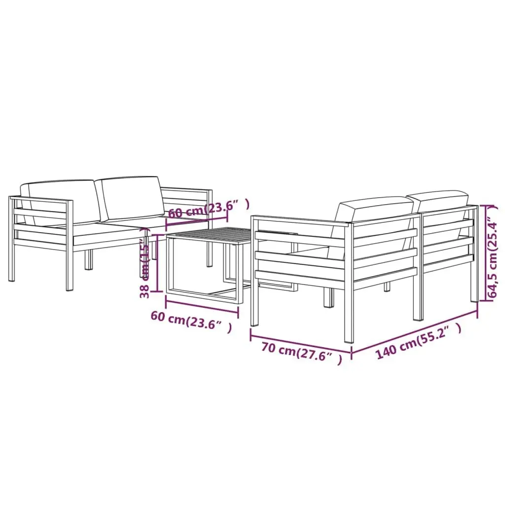 5 Piece Garden Lounge Set with Cushions Aluminium Anthracite 3107808