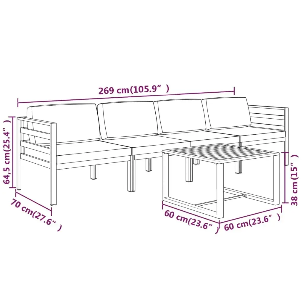 5 Piece Garden Lounge Set with Cushions Aluminium Anthracite 3107778