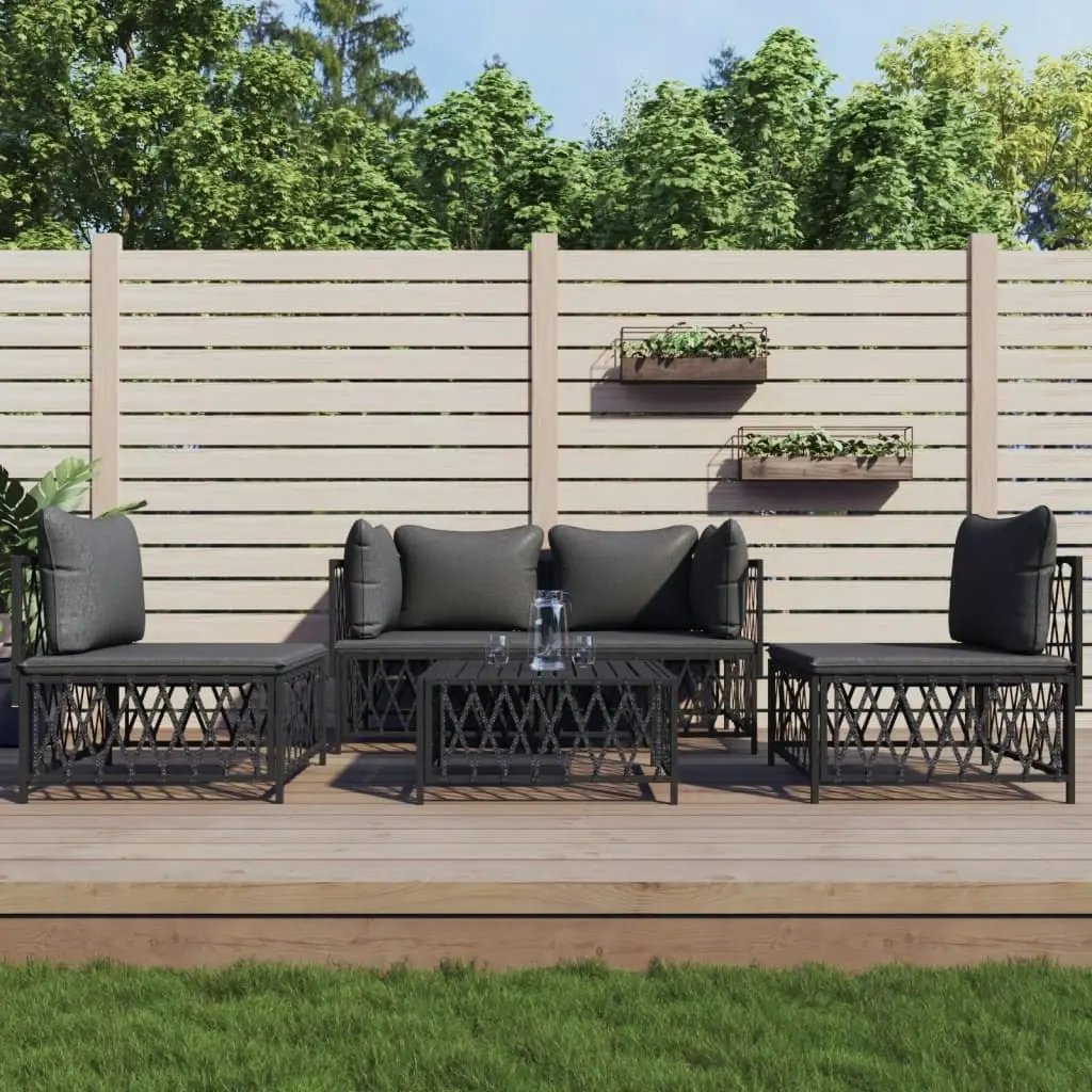 5 Piece Garden Lounge Set with Cushions Anthracite Steel 3186837