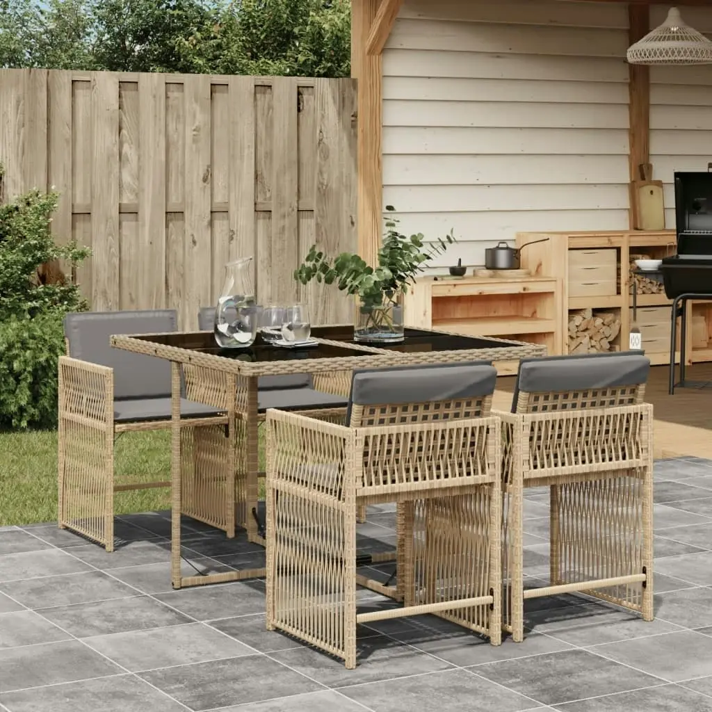 5 Piece Garden Dining Set with Cushions Mix Beige Poly Rattan 3211620