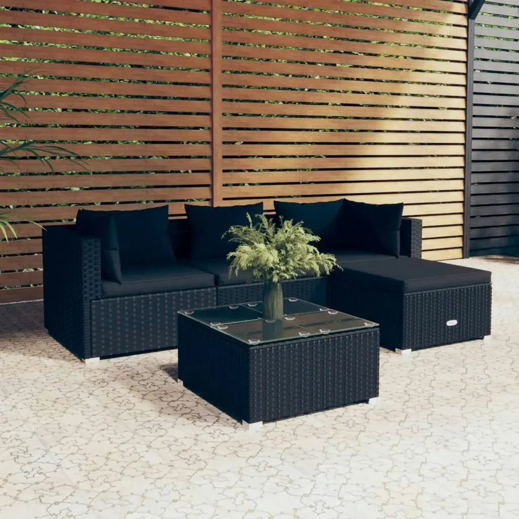 5 Piece Garden Lounge Set with Cushions Poly Rattan Black 3101648