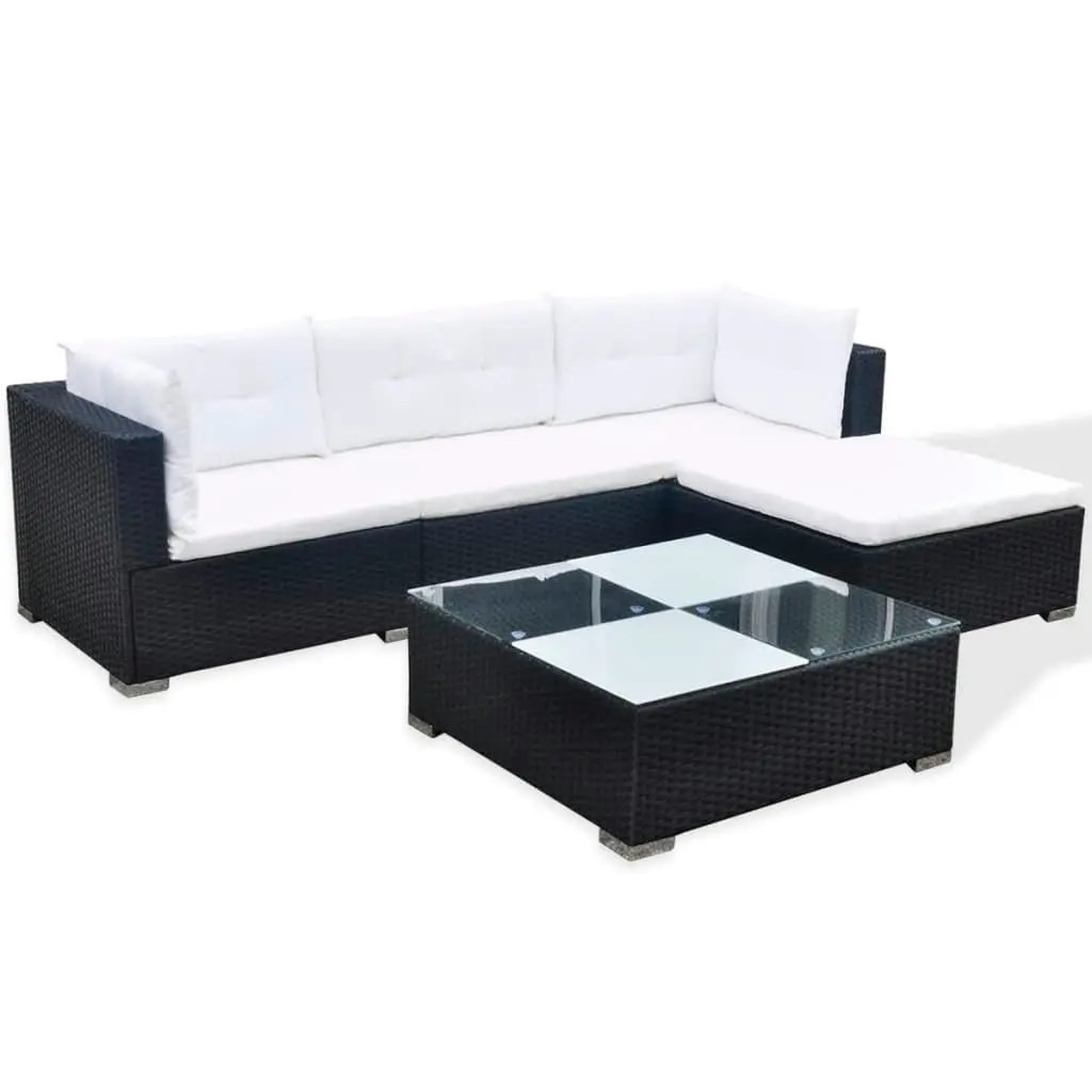 5 Piece Garden Lounge Set with Cushions Poly Rattan Black 41872