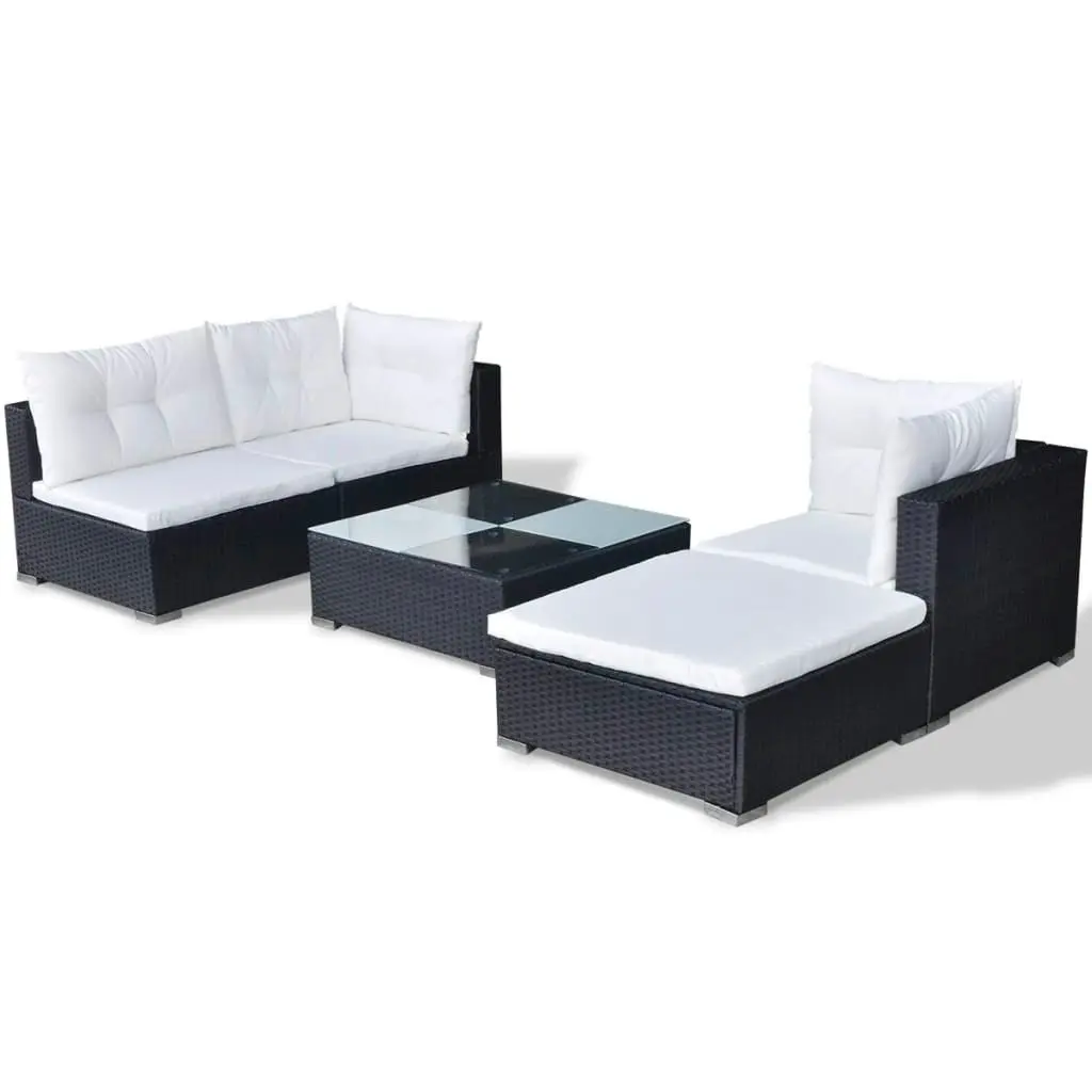 5 Piece Garden Lounge Set with Cushions Poly Rattan Black 41872