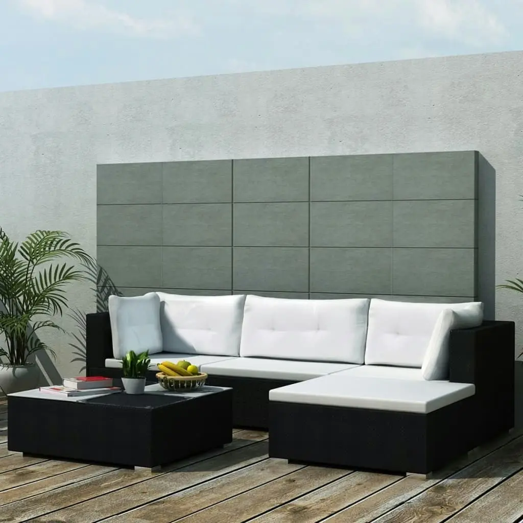 5 Piece Garden Lounge Set with Cushions Poly Rattan Black 41872