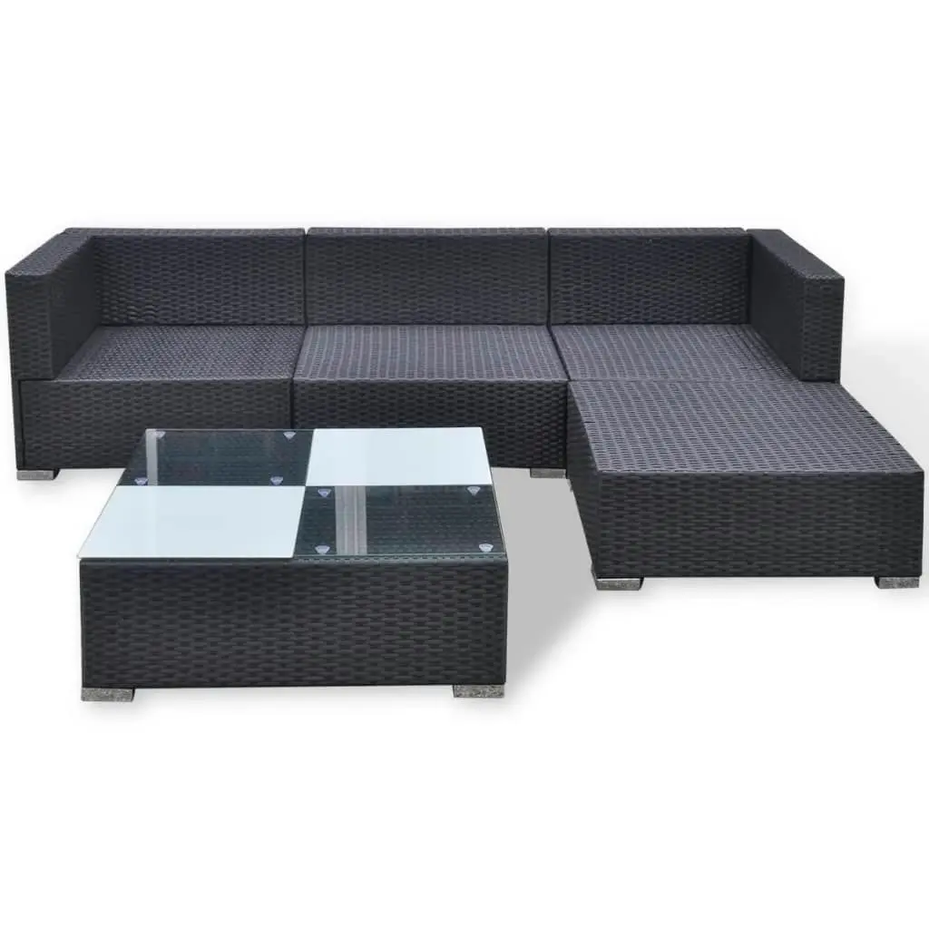 5 Piece Garden Lounge Set with Cushions Poly Rattan Black 41872