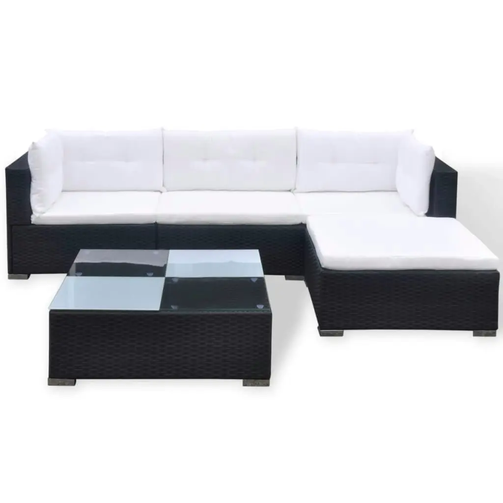 5 Piece Garden Lounge Set with Cushions Poly Rattan Black 41872