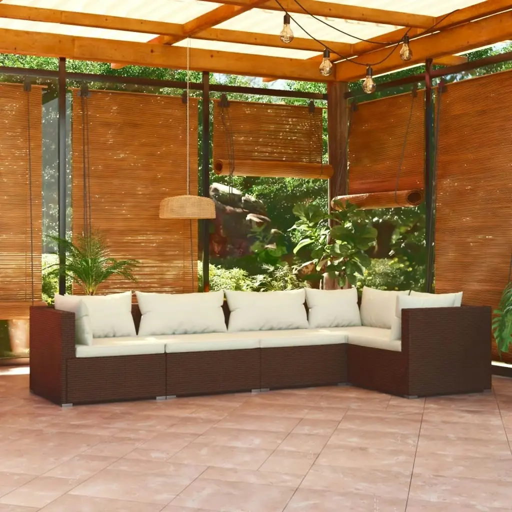 5 Piece Garden Lounge Set with Cushions Poly Rattan Brown 3101690