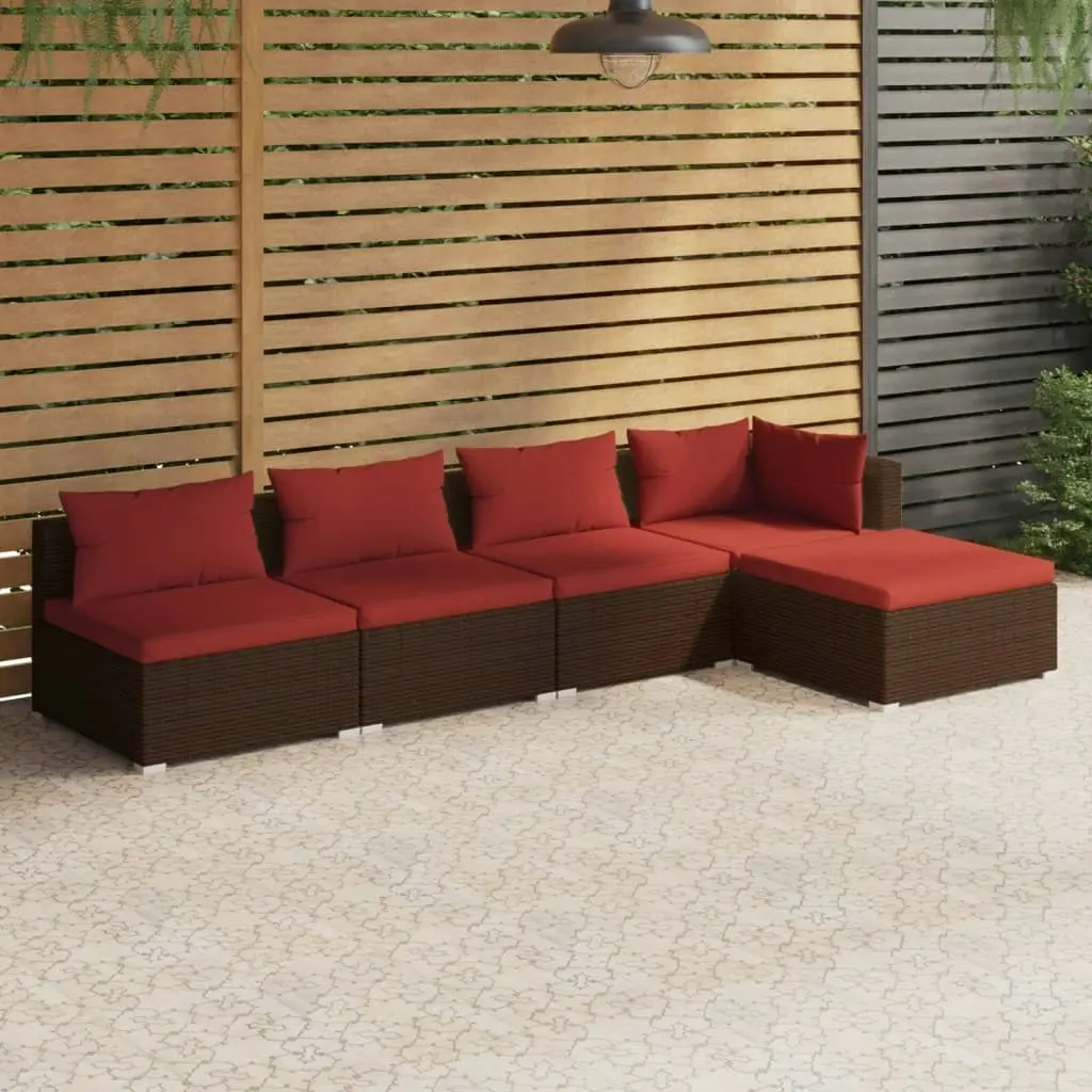 5 Piece Garden Lounge Set with Cushions Poly Rattan Brown 3101627