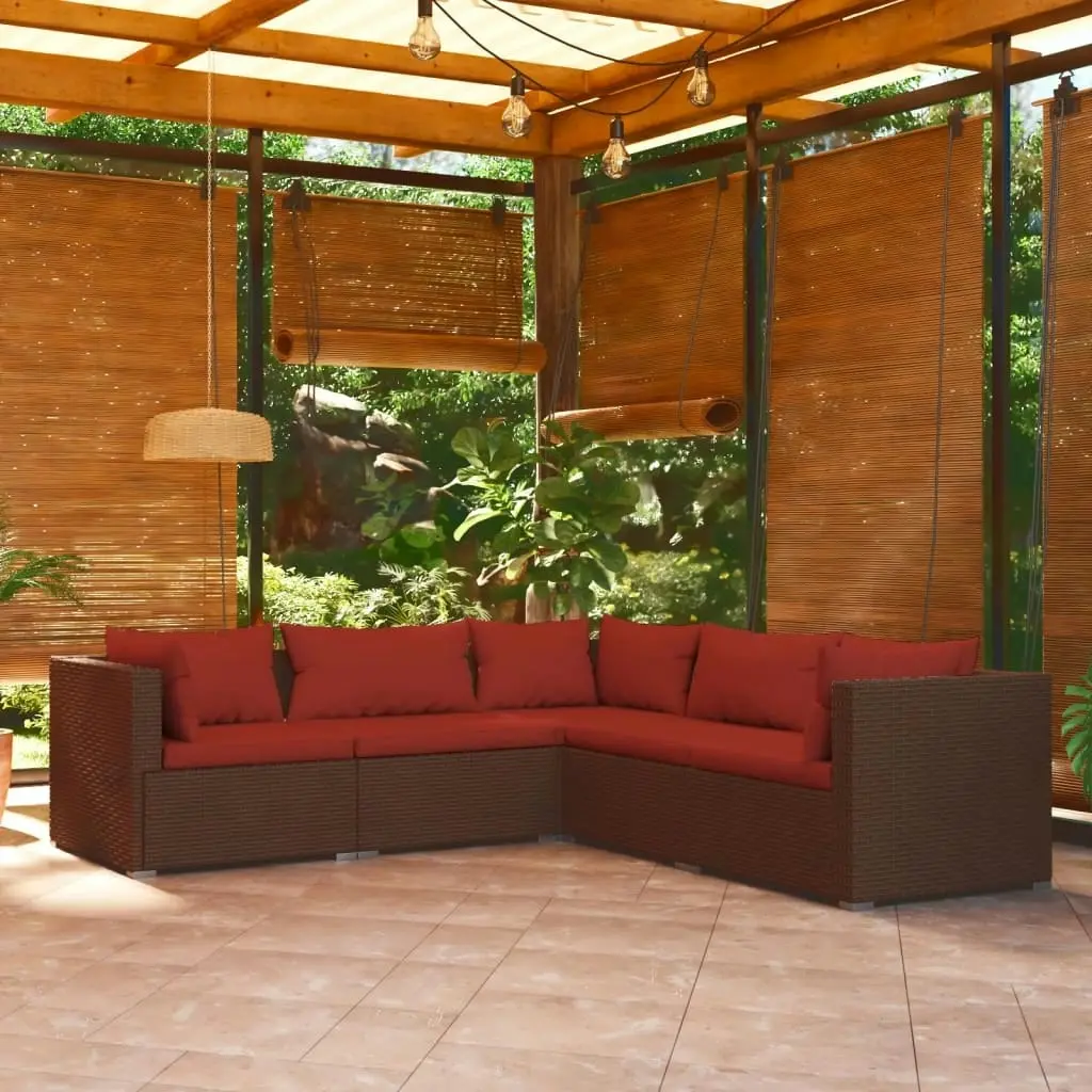 5 Piece Garden Lounge Set with Cushions Poly Rattan Brown 3101699