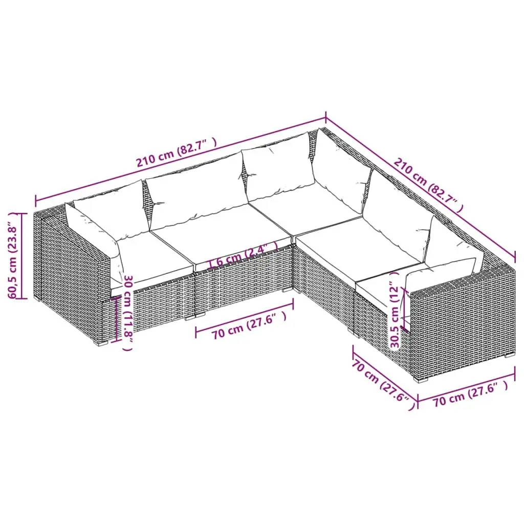 5 Piece Garden Lounge Set with Cushions Poly Rattan Brown 3101699