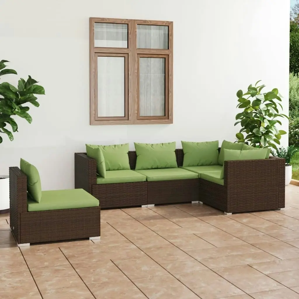 5 Piece Garden Lounge Set with Cushions Poly Rattan Brown 3102316