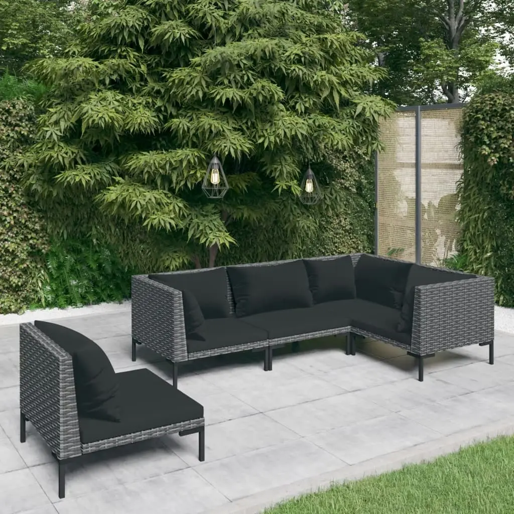 5 Piece Garden Lounge Set with Cushions Poly Rattan Dark Grey 3099852