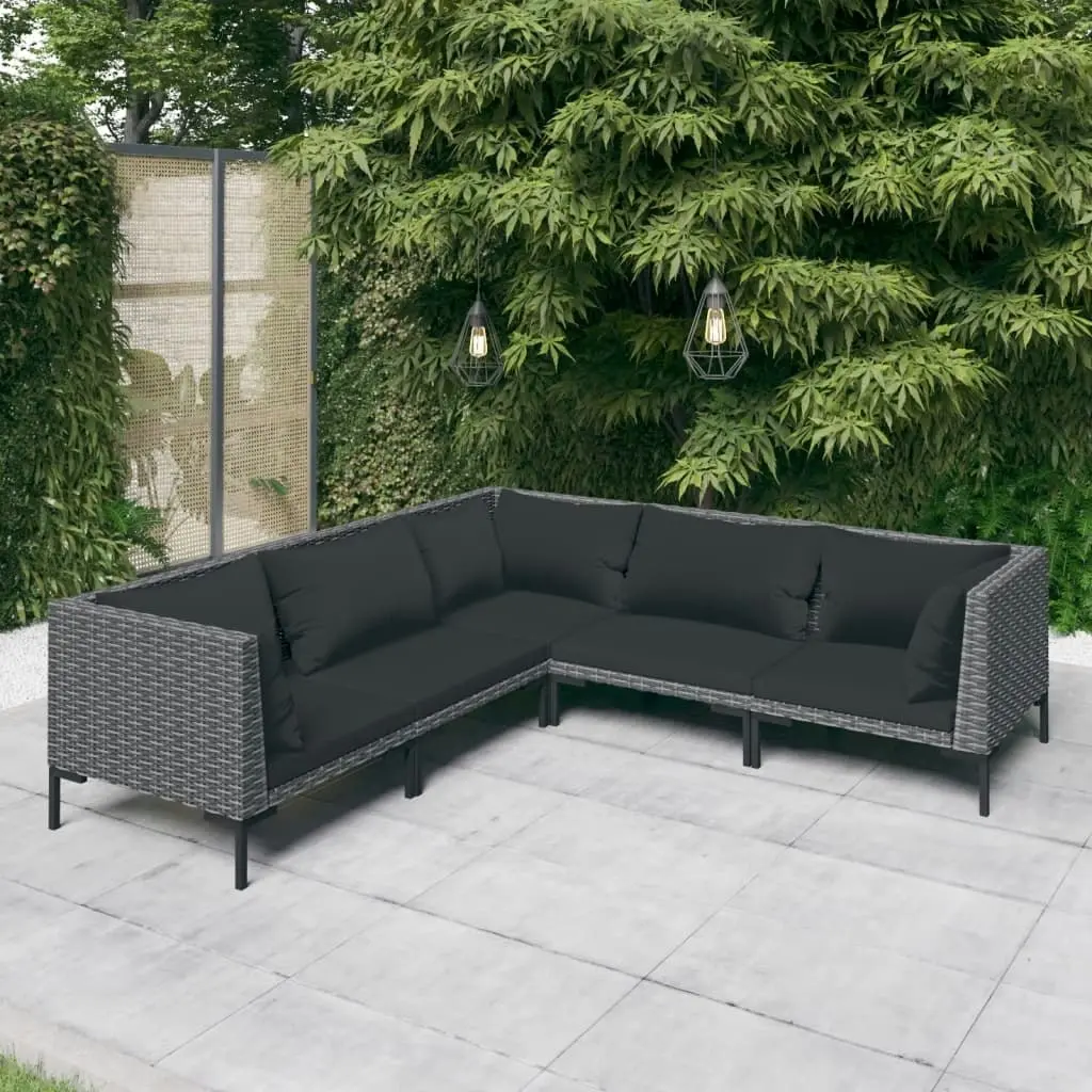 5 Piece Garden Lounge Set with Cushions Poly Rattan Dark Grey 3099840