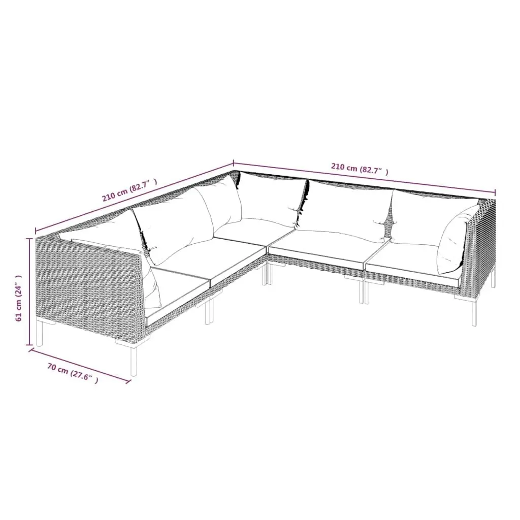 5 Piece Garden Lounge Set with Cushions Poly Rattan Dark Grey 3099840